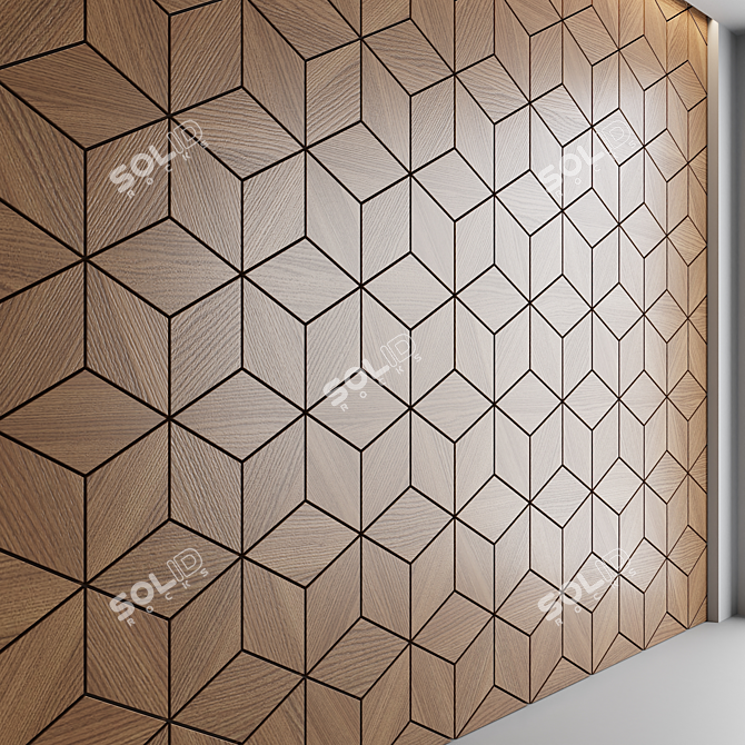 Elegant Wooden 3D Wall Panel 3D model image 2