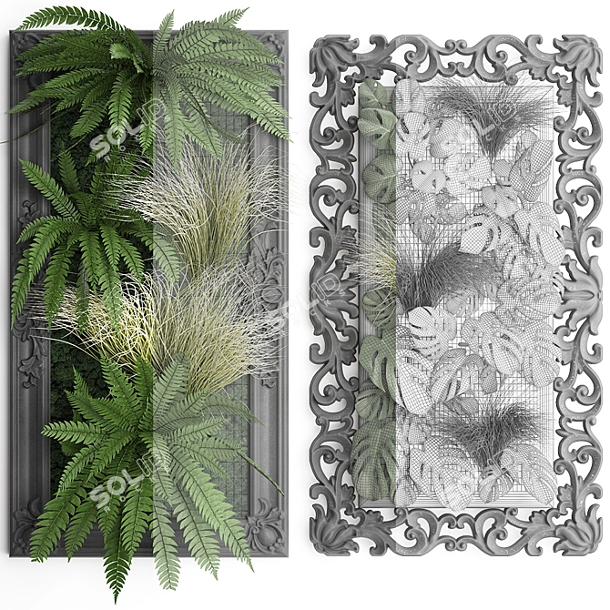 Monstera Vertical Garden in Classic Frame 3D model image 3