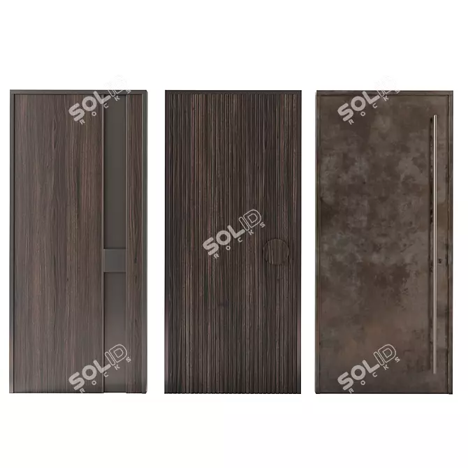 Modern Wooden Entrance Doors 3D model image 2