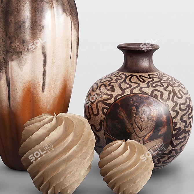 Traditional Vase Decoration Set 3D model image 2