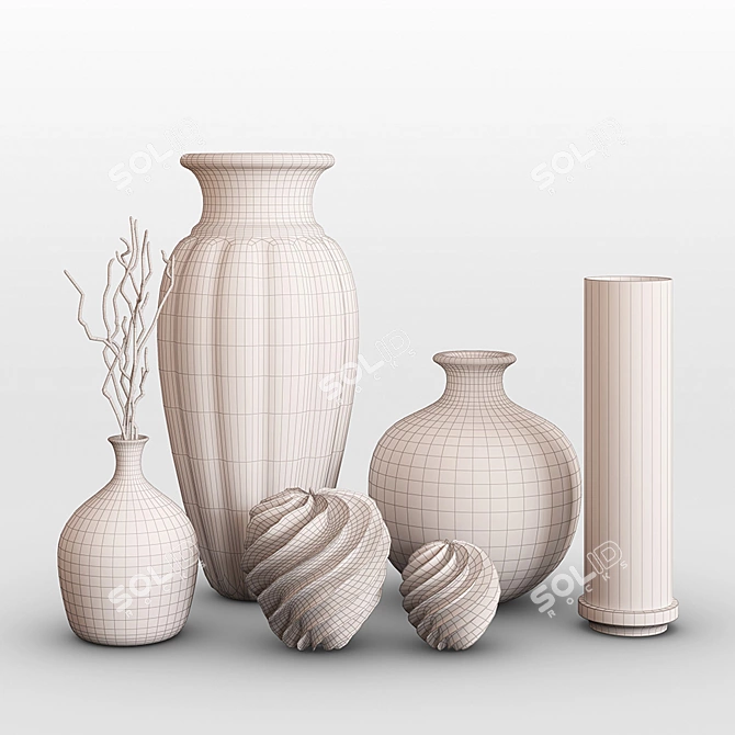 Traditional Vase Decoration Set 3D model image 4