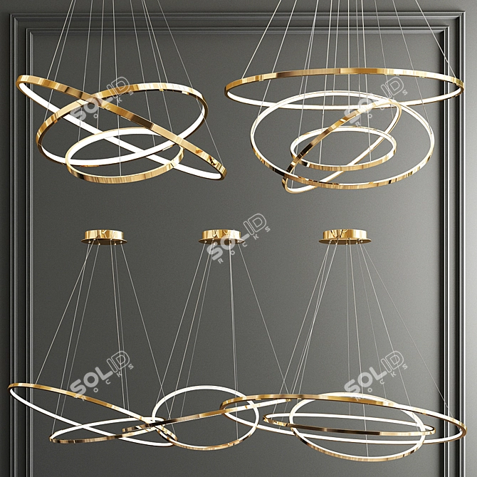 Trend Gold Ring Chandelier - Sleek and Stylish 3D model image 1