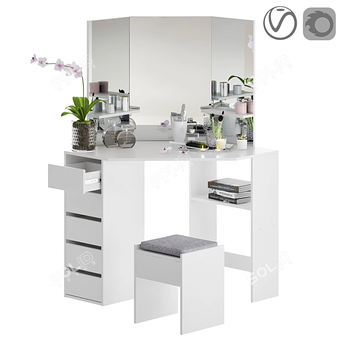  Stylish Corner Makeup Table 3D model image 1