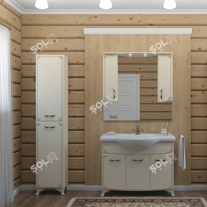 Classic Beige Bathroom Furniture Set 3D model image 5