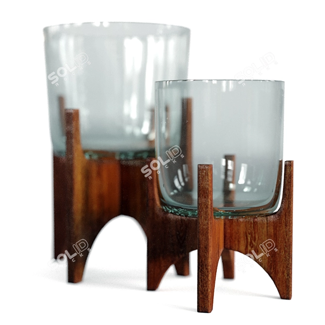 Stunning Glass Planters with Wooden Stand 3D model image 2