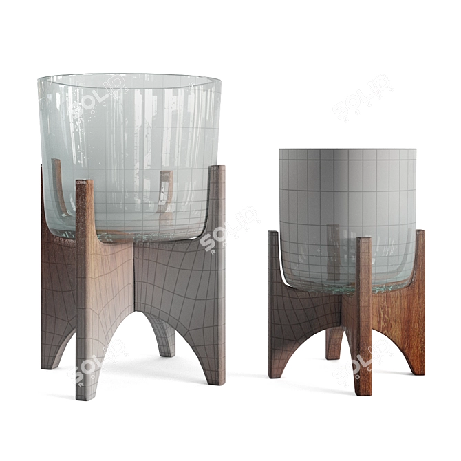 Stunning Glass Planters with Wooden Stand 3D model image 3