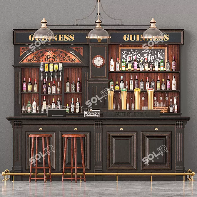 Pub-style Bar Counter 3D model image 1