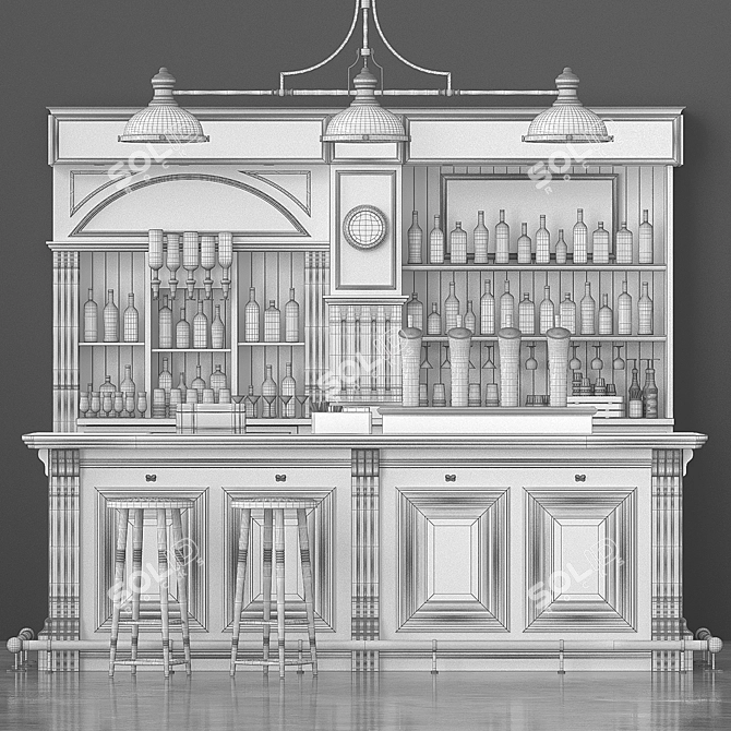 Pub-style Bar Counter 3D model image 3