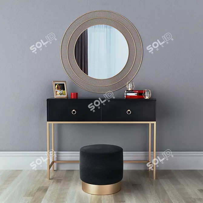 Elegant Vanity Set with Mirror & Ottoman 3D model image 1