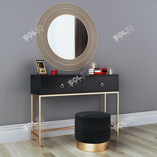 Elegant Vanity Set with Mirror & Ottoman 3D model image 2