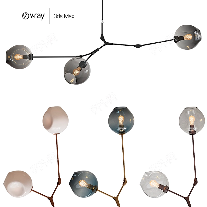 Elegant Branching Bubbles Chandelier 3D model image 1