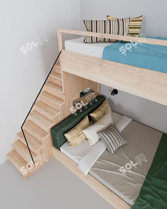 Double Decker Bunk Bed with Bookshelves 3D model image 3