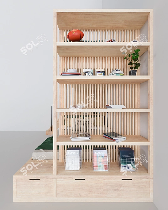 Double Decker Bunk Bed with Bookshelves 3D model image 4