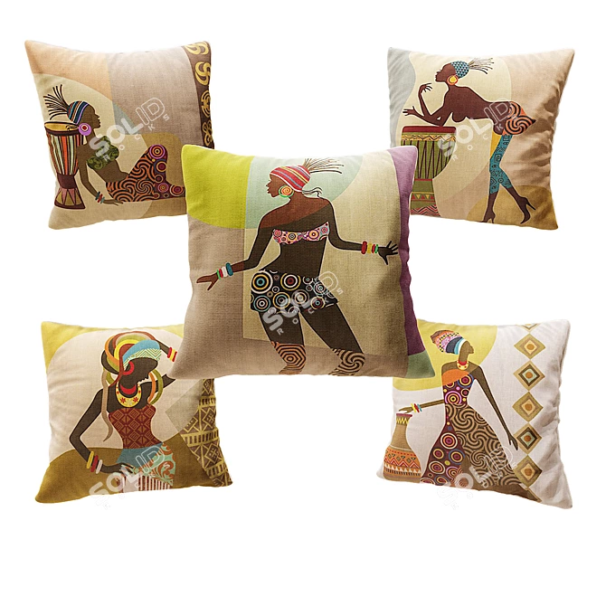 African-Inspired Modular Decor Pillows 3D model image 1