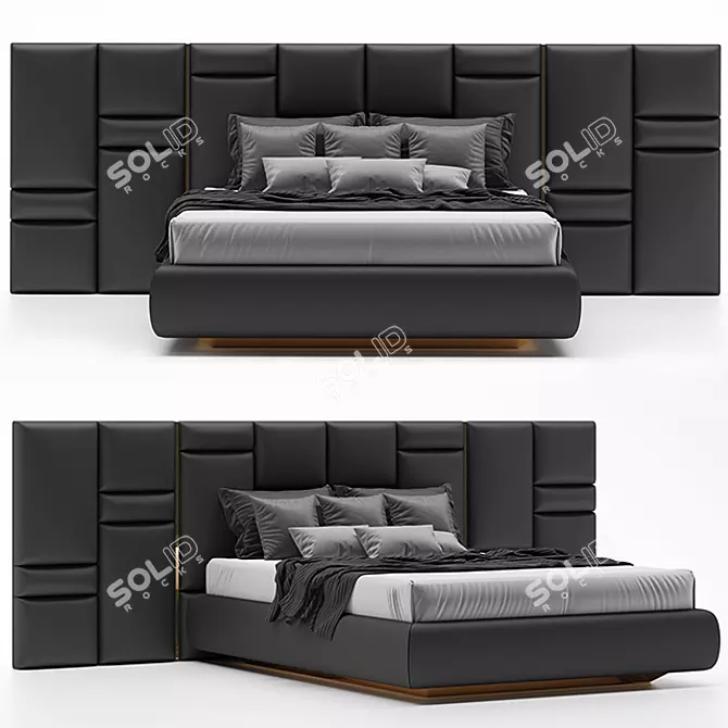 Regal Brass & Leather Chateau Bed 3D model image 1