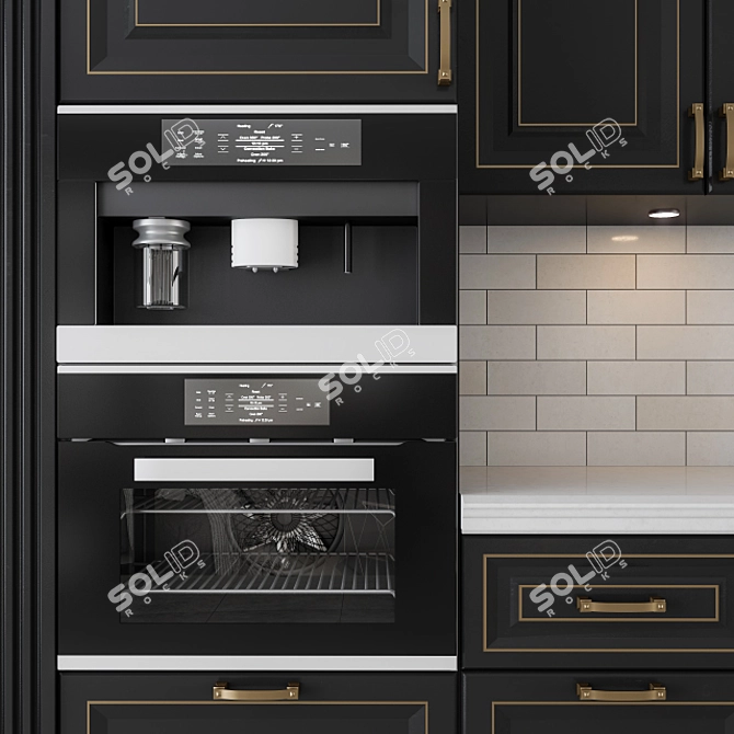 Elegant Black and Gold Kitchen 3D model image 3