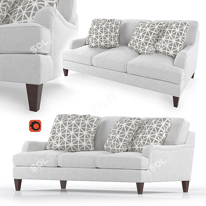 Omni 89: Classic Style Sofa with Deep Seating & Soft White Fabric 3D model image 1