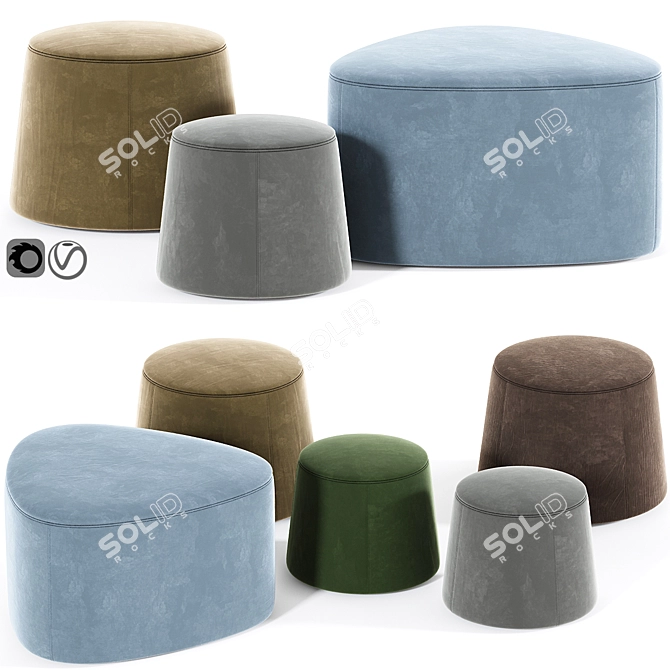 Sleek Pouf Trio: Modern Elegance 3D model image 1