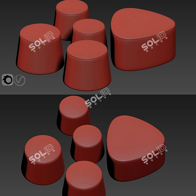 Sleek Pouf Trio: Modern Elegance 3D model image 2