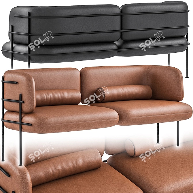 Wire Minimal Black Taba Leather Sofa 3D model image 1