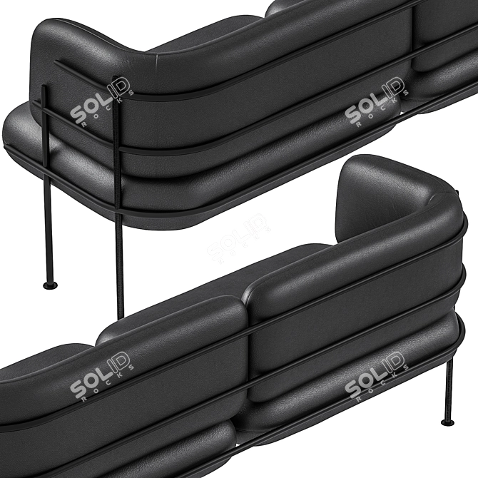 Wire Minimal Black Taba Leather Sofa 3D model image 4