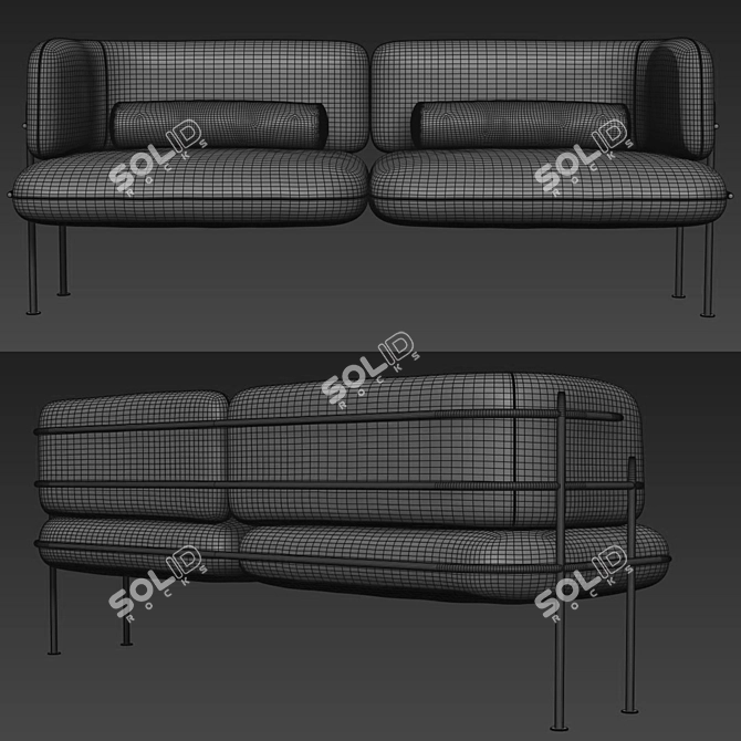 Wire Minimal Black Taba Leather Sofa 3D model image 5