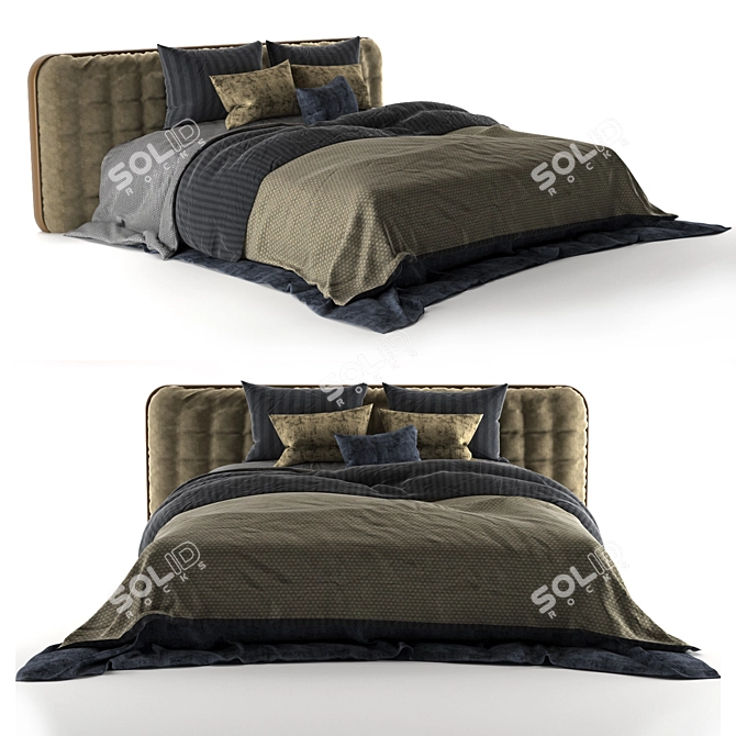 Modern Lugano Bed: Gray, Brown & Dark Blue 3D model image 1