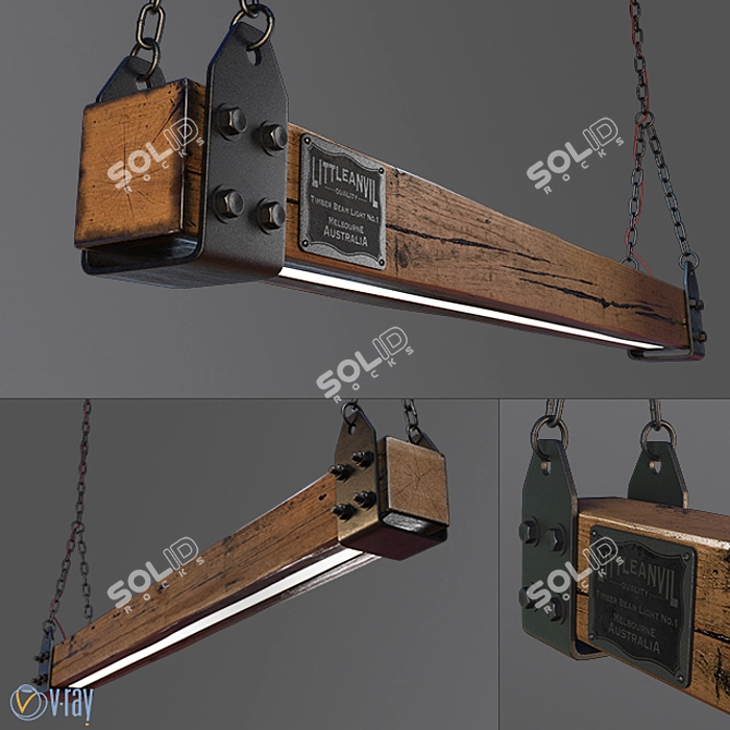 Vintage Wood Beam Pendant 3D model image 3