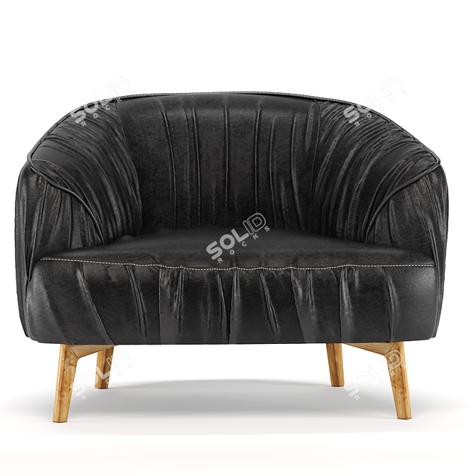 Sleek Black Leather Sofa 3D model image 2