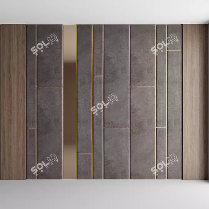 Luxury Velvet and Brass Decorative Panel Set 3D model image 1