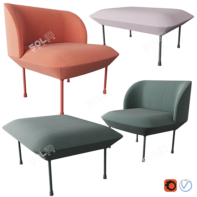 Sophisticated Oslo Lounge Chair & Pouf 3D model image 1