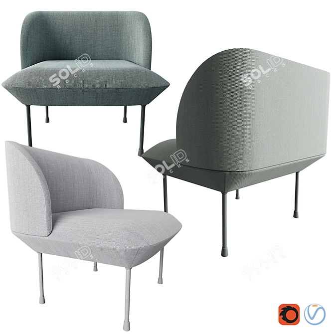 Sophisticated Oslo Lounge Chair & Pouf 3D model image 2