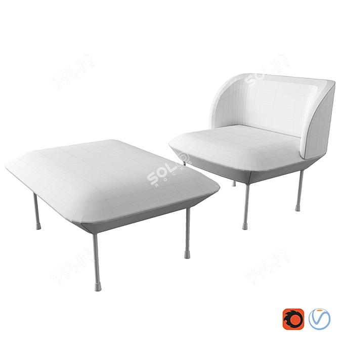 Sophisticated Oslo Lounge Chair & Pouf 3D model image 3