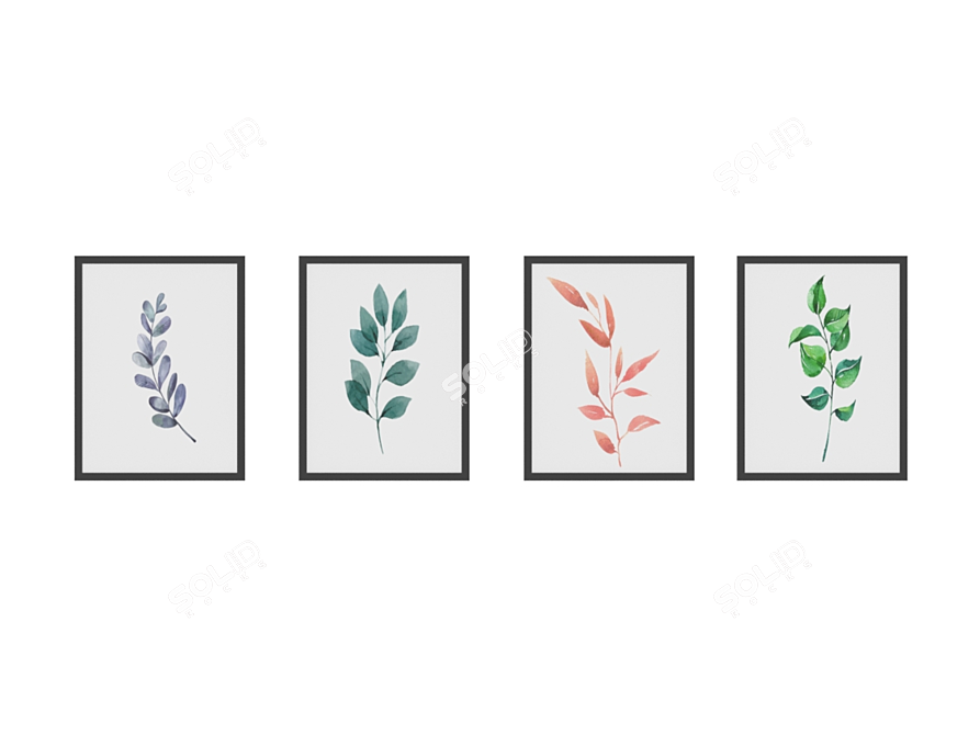 Stylish Set of 4 Framed Interior Paintings 3D model image 1