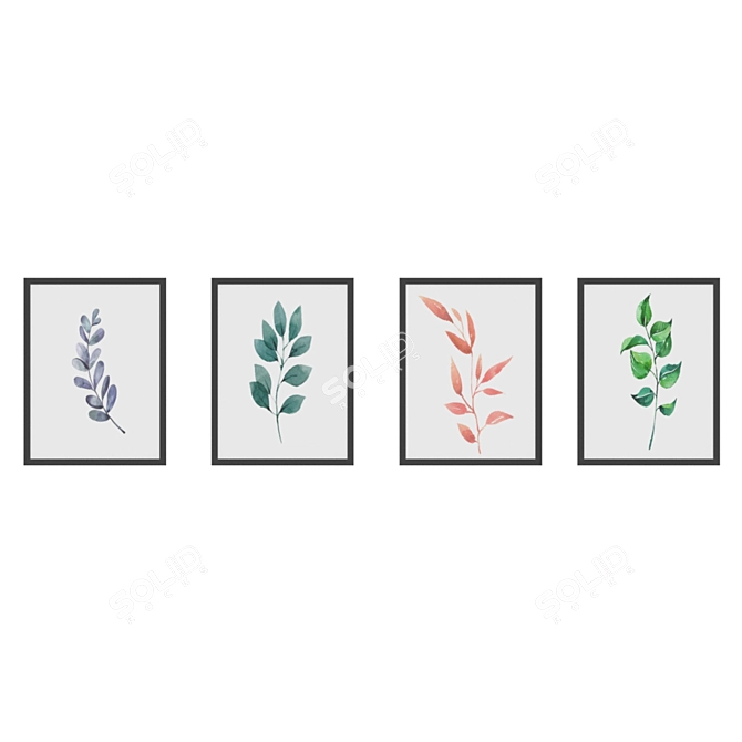 Stylish Set of 4 Framed Interior Paintings 3D model image 4