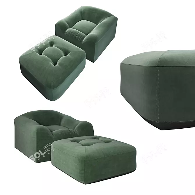 Modern Maxence Armchair & Ottoman 3D model image 1