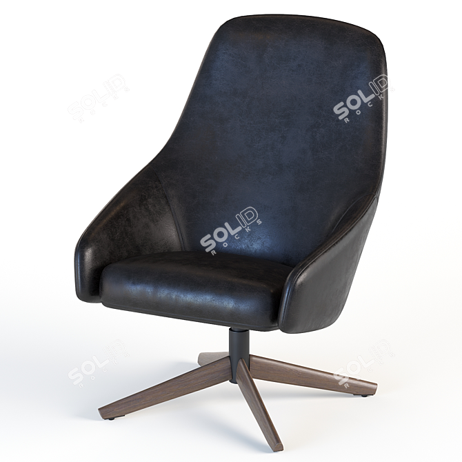 PUK-M-Montis: Stylish Armchair with Solid Wood and Aluminium Swivel Base 3D model image 3