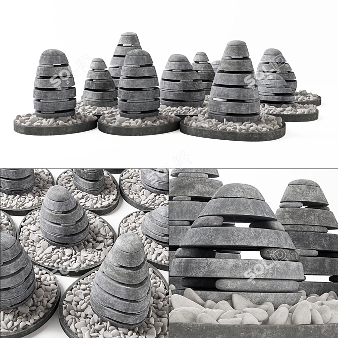 Pebble Garden Set with Stone Lamps 3D model image 1