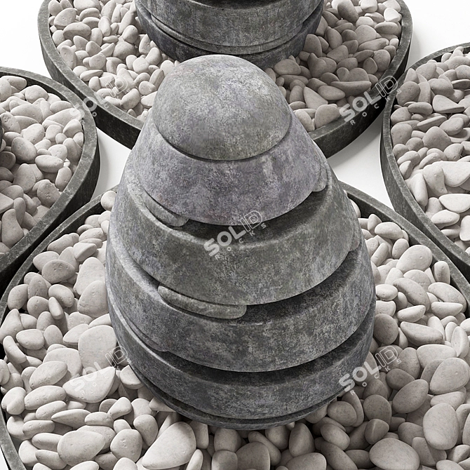 Pebble Garden Set with Stone Lamps 3D model image 3