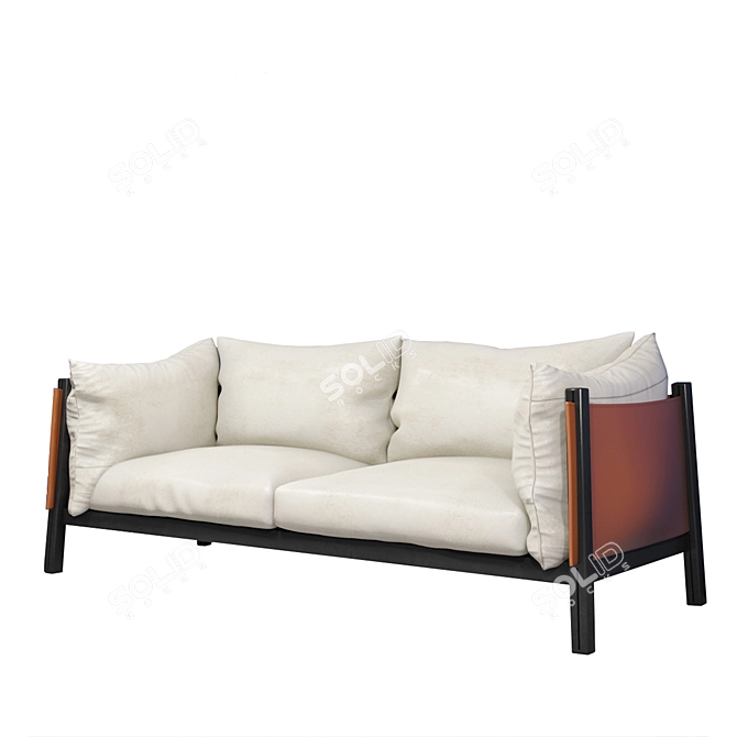 Modern Leather 3-Seater Sofa 3D model image 1