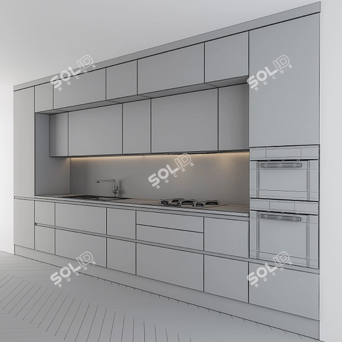 Elegant Gray Wood Kitchen 3D model image 2