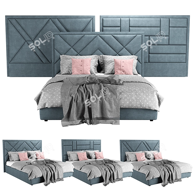 Versatile Bed Frame with Three Headboard Options - 1800 x 2000 Size 3D model image 1