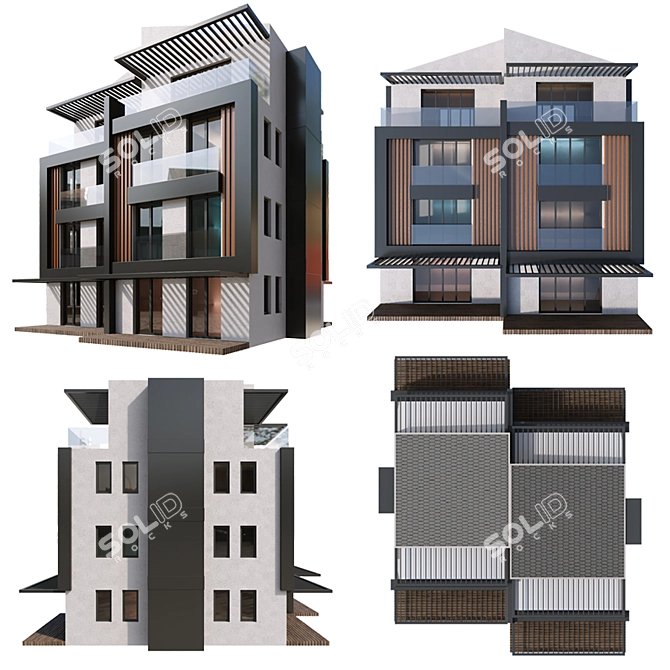 Modern 3D Residential Building 3D model image 2