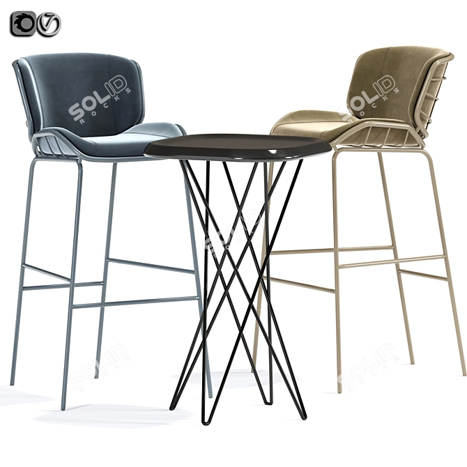 Modern Upholstered Bar Chair with Table 3D model image 1