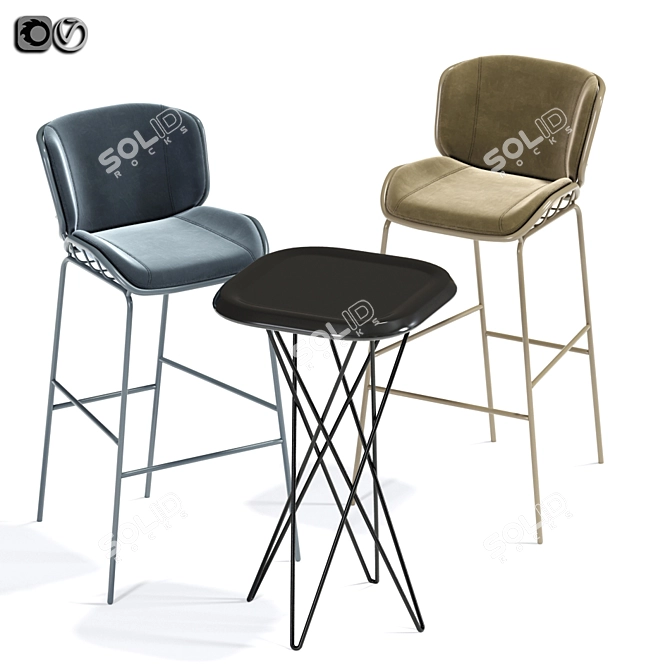 Modern Upholstered Bar Chair with Table 3D model image 2