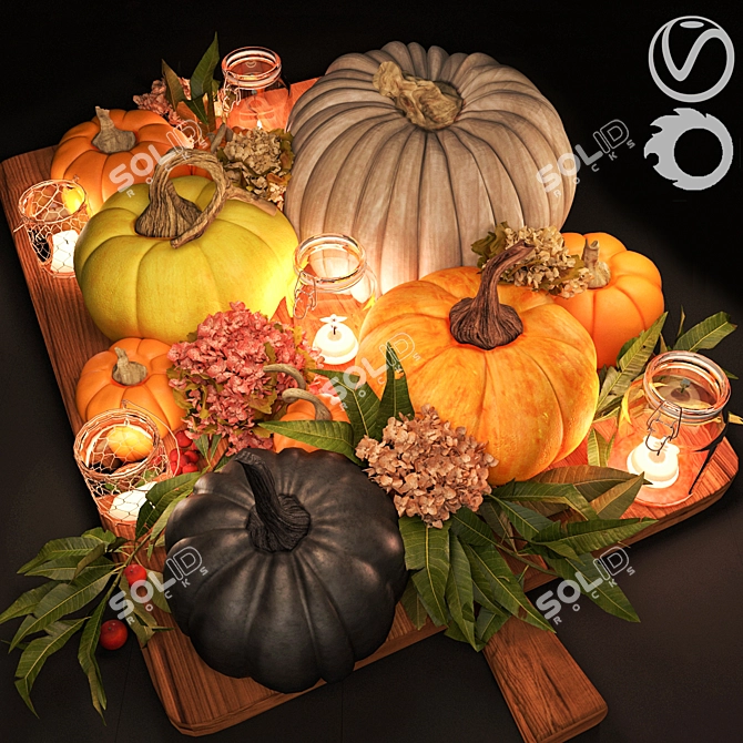 Rustic Harvest Table Decor 3D model image 1