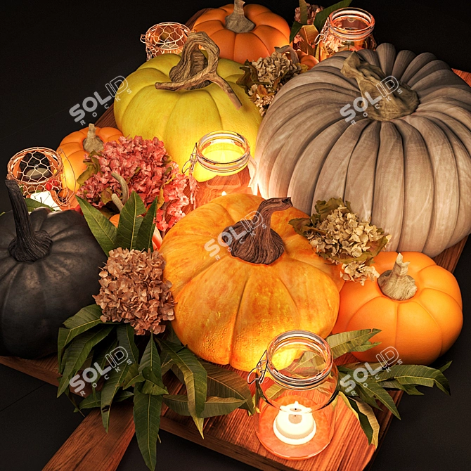 Rustic Harvest Table Decor 3D model image 2