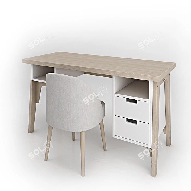 Modern Desk with Drawers 3D model image 1