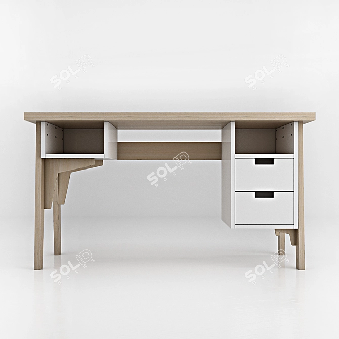 Modern Desk with Drawers 3D model image 2