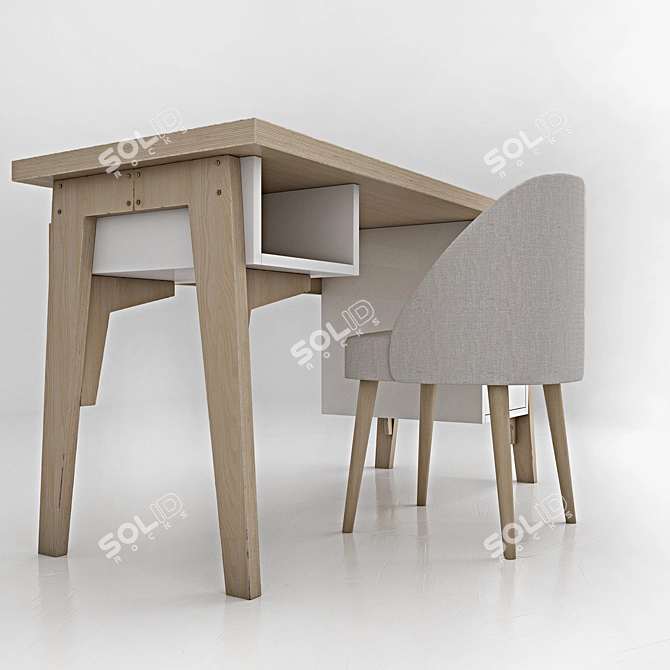 Modern Desk with Drawers 3D model image 3